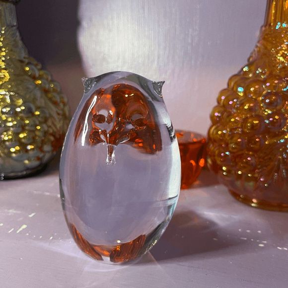 Vintage Handmade Clear Glass Owl Paperweight - Picture 5 of 7